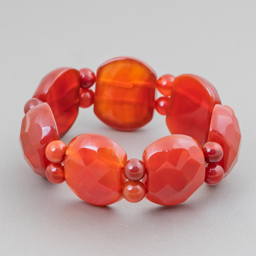 Semiprecious Stone Bar Bracelet 28mm Carnelian Oval Faceted 28x22mm