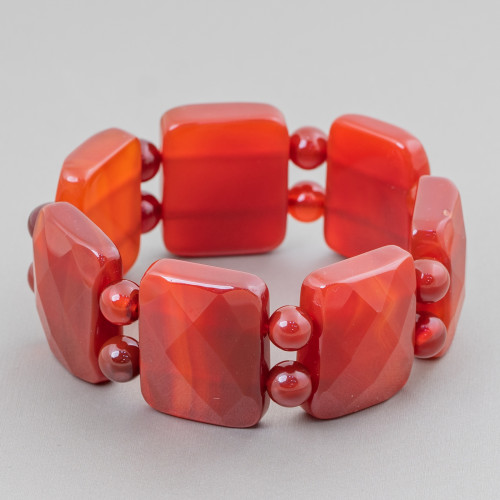 Gemstone Bar Bracelet 28mm Carnelian Faceted Rectangle 28x23mm