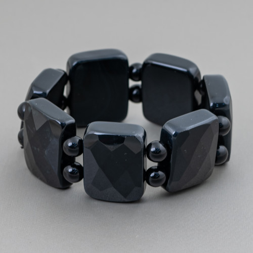 Semiprecious Stone Bar Bracelet 28mm Onyx Faceted Rectangle 28x23mm