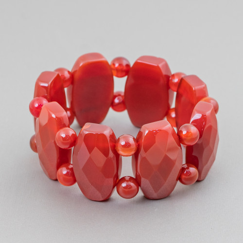 Semiprecious Stone Bar Bracelet 29mm Carnelian Oval Faceted 29x18mm