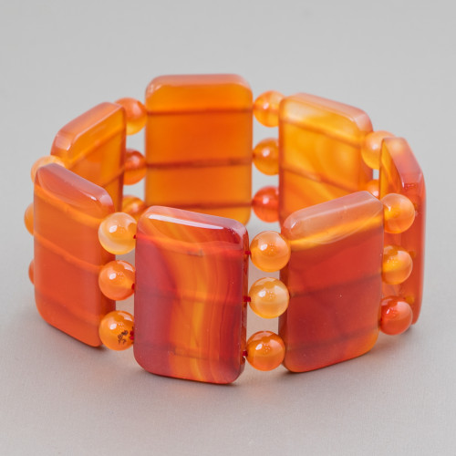 Semiprecious Stone Bar Bracelet 35mm Carnelian Smooth Rectangle 35x22mm Clear Shaded