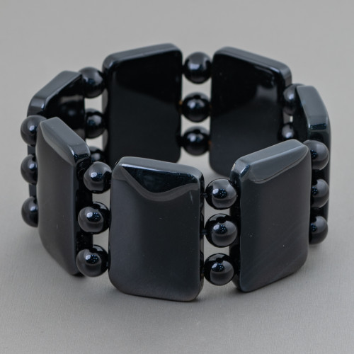 Semiprecious Stone Bar Bracelet 35mm Onyx Smooth Rectangle 35x22mm