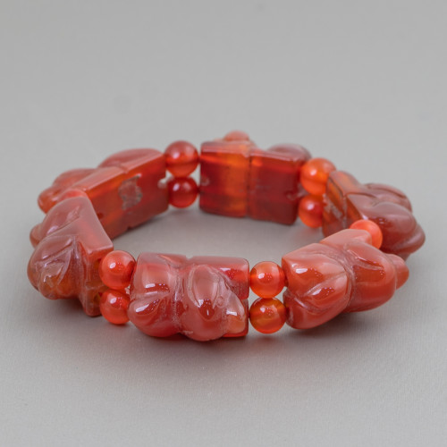 Hand Engraved Semiprecious Stone Bracelet Puppy 16x25mm Carnelian