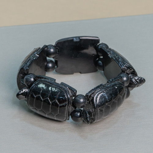 Bracciale Di Pietre Dure Tartaruga Grande 30x42mm Resina Nera