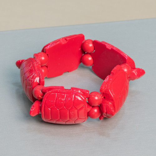 Semiprecious Stone Bracelet Large Turtle 30x42mm Red Resin