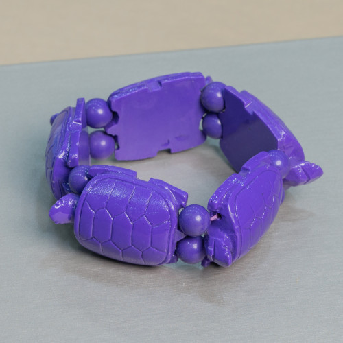 Bracciale Di Pietre Dure Tartaruga Grande 30x42mm Resina Viola