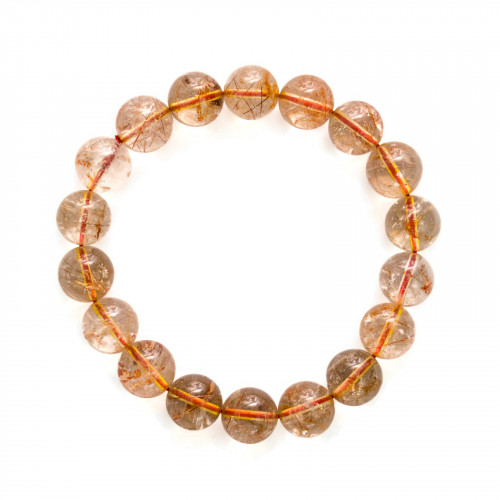 Carmine Round Rutilated Quartz Bracelet 08mm