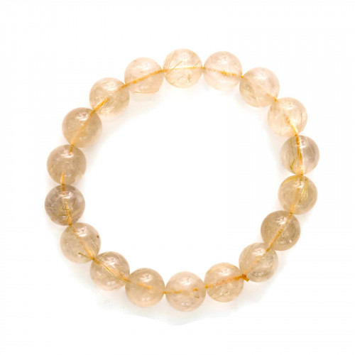 Bracelet Quartz Rutilé Rond Doré 08mm