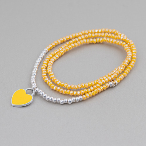 Elastic Bracelet Of Rondelle Crystals With Yellow Enamelled Pendant