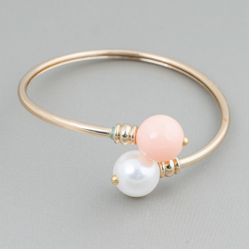 Harmonic Rigid Bronze Bracelet With White Pink Mallorca Pearls