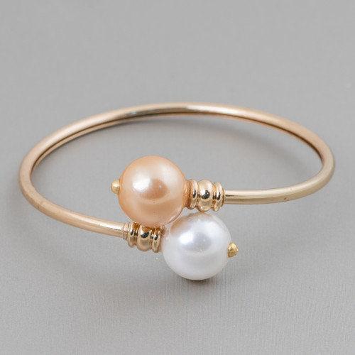 Bracelet Harmonic En Bronze Rigide Avec Perles De Majorque En Or Blanc