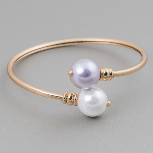 Harmonic Rigid Bronze Bracelet With Lilac White Mallorca Pearls