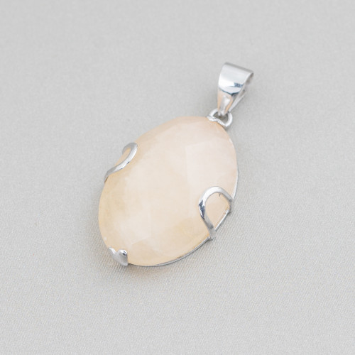 Anhänger aus 925er Silber und Halbedelsteinen, facettiert, flach oval, 20 x 30 mm – Calcit