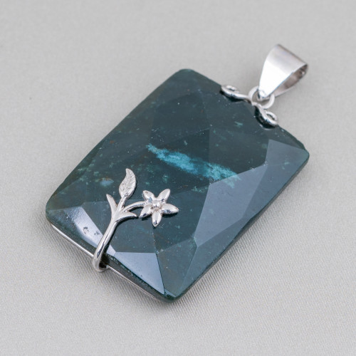 Pendant of 925 Silver and Semi-precious Stones Faceted Flat Rectangle 30x42mm Mod2