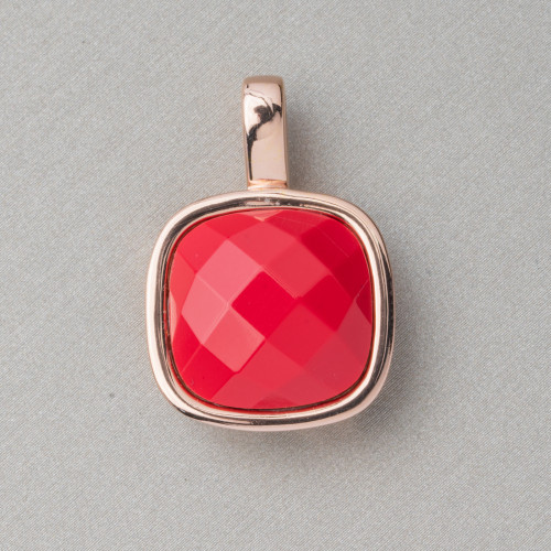 Ciondolo Pendente Di Argento 925 Con Cabochon Rosso Incastonato 19x28mm