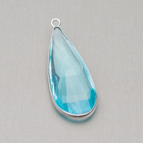 Pendant Of 925 Silver With Zirconia Crystals Drop 14x42mm 2pcs Rhodium Plated Aqua