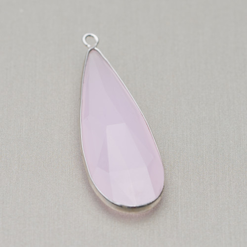 Pendant Of 925 Silver With Drop Zirconia Crystals 14x42mm 2pcs Rhodium Plated Pink