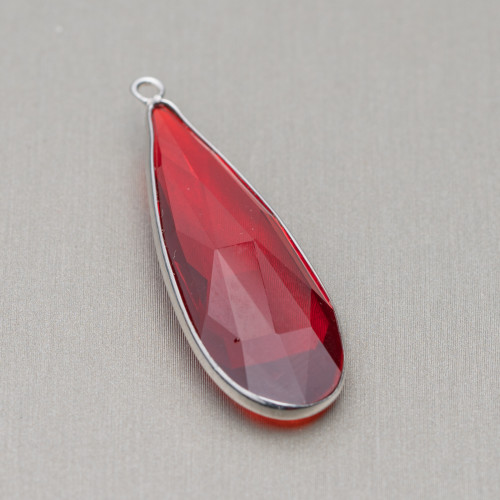 Pendentif En Argent 925 Avec Goutte Cristaux de Zircone 14x42mm 2pcs Plaqué Rhodium Rouge