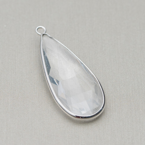 Pendentif En Argent 925 Avec Goutte Cristaux de Zircone 15x37mm 2pcs Plaqué Rhodium Blanc