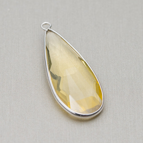 Pendant Of 925 Silver With Drop Zirconia Crystals 15x37mm 2pcs Rhodium Plated Yellow