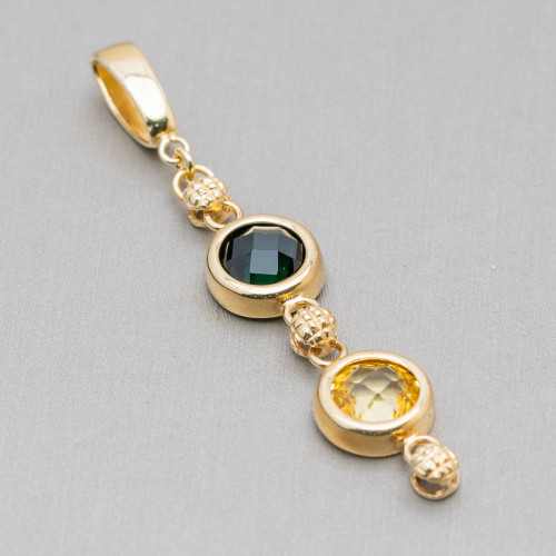 Long 925 Silver Pendant With Zircons 12x68mm Golden