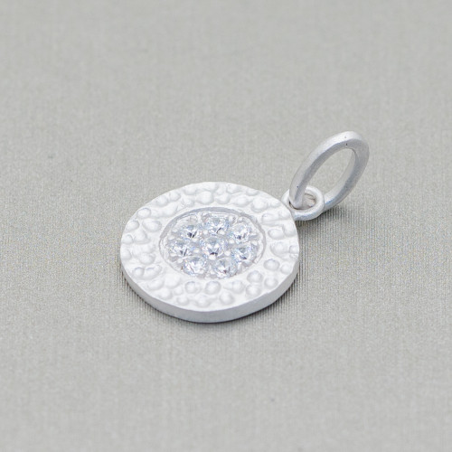 925 Silver Pendant Tumbled Medallion With Zircons 12x20mm 4pcs