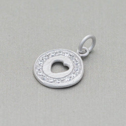 Colgante Colgante De Medalla De Plata 925 Con Corazón Grabado Y Circonitas 14x20mm 4ud