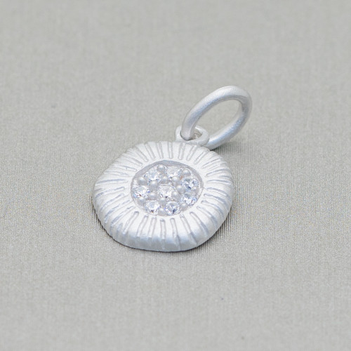 Pendant Of 925 Silver Striped Medal With Zircons 12x20mm 3pcs