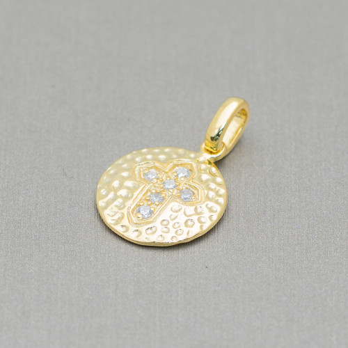Pendant Pendants Of 925 Silver Coin Wrought 14mm With Zircons Set In A Cross 6pcs Gold Plated