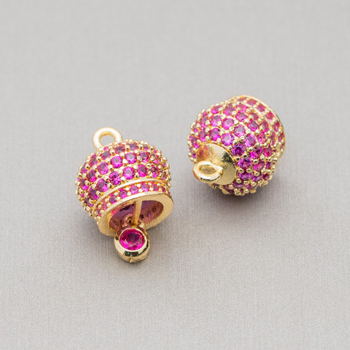 Componente colgante de bronce Campanas llamando ángeles con pavé de circonitas multicolores 10 mm 6 piezas Rubí dorado