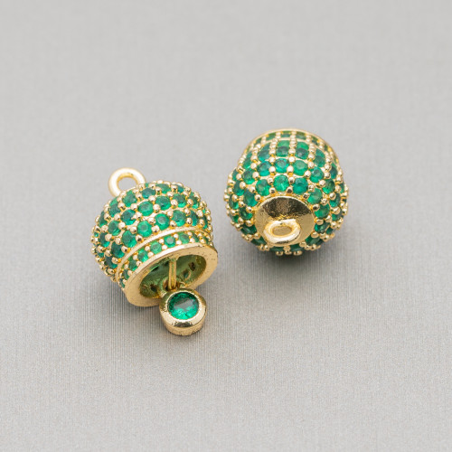 Componente colgante de bronce Campanas llamando ángeles con pavé de circonitas multicolores 10 mm 6 piezas Verde esmeralda dorado