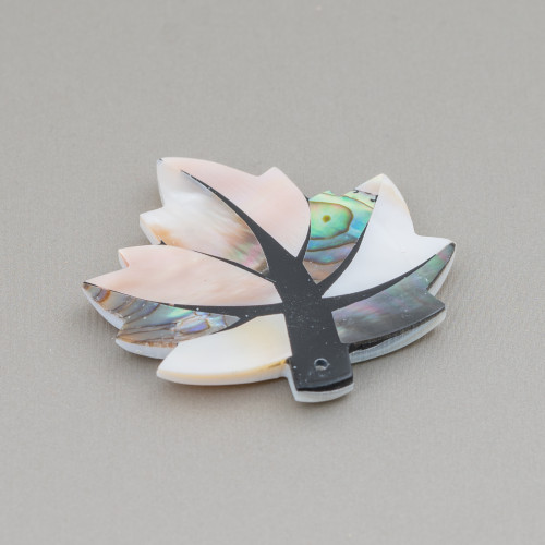 Leaf Mosaic Mother of Pearl Pendant Component 50x54mm