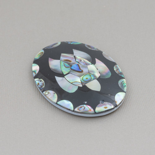Oval Mosaic Mother of Pearl Pendant Component 40x55mm