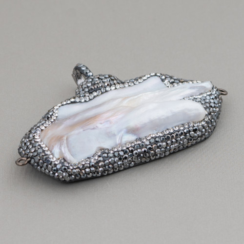 River Pearl Components With Marcasite Rhinestones 40x65mm