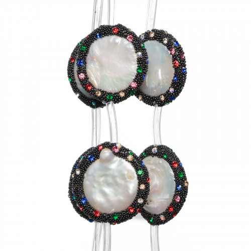 Fil Perles Connecteur Plat Rond Perles de Rivière 25mm Bordé de Strass Multicolores 10pcs