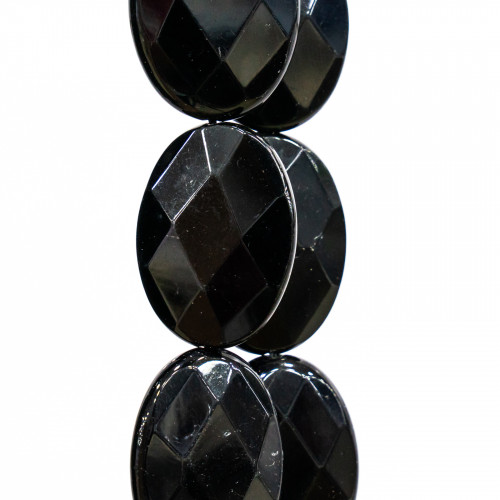 Flat Oval Black Crystal Faceted 12x16mm