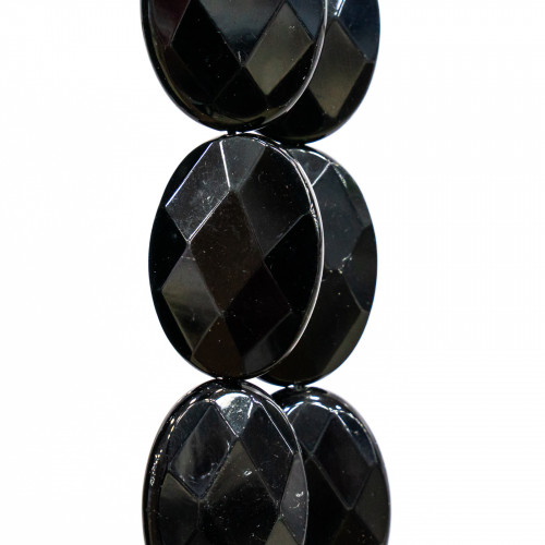 Flat Oval Black Crystal Faceted 13x18mm