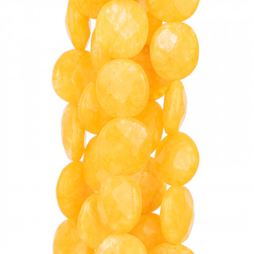 Yellow Jade Round Smooth Flat Faceted 14mm