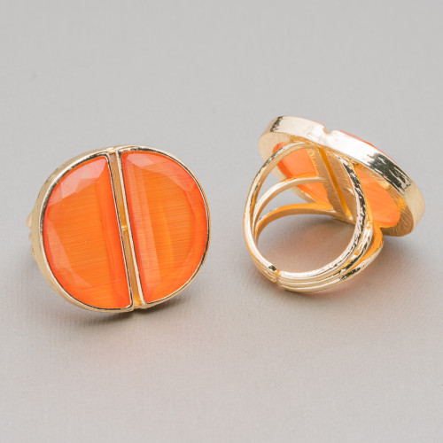 Bronze Ring With Cat's Eye Double Crescent 25x28mm Adjustable Size Orange