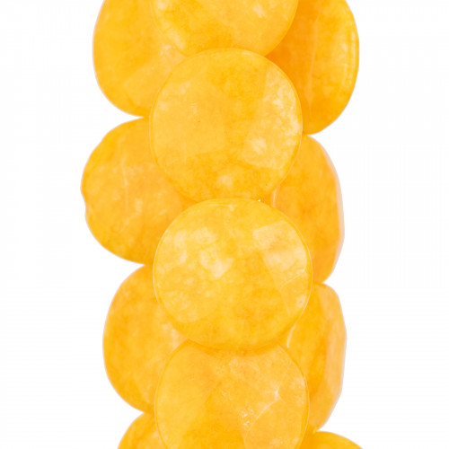 Yellow Jade Round Smooth Flat Faceted 25mm