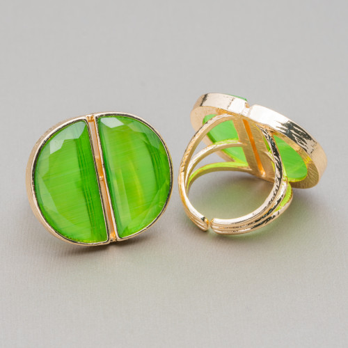 Bague Bronze Avec Double Croissant Oeil de Chat 25x28mm Taille Ajustable Vert Clair