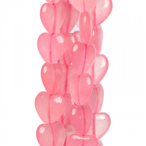 Transparent Pink Jade Smooth Flat Heart 15mm