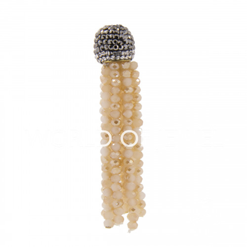 Crystal Tassels with Marcasite Cup 14x75mm 2pcs Beige Multicolor