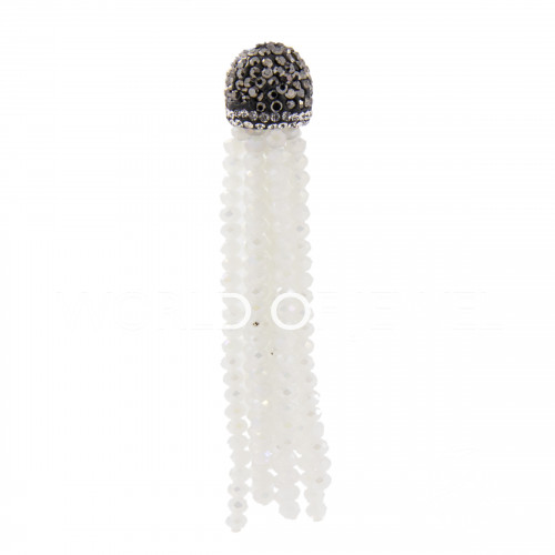 Crystal Tassels with Marcasite Cup 14x75mm 2pcs White AB