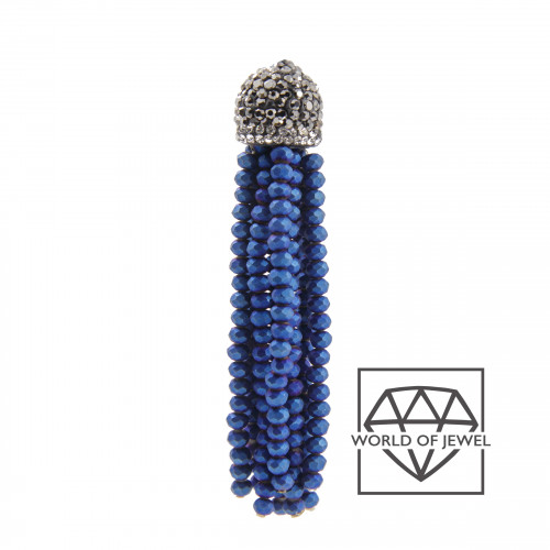 Crystal Tassels with Marcasite Cup 14x75mm 2pcs Blue Matte