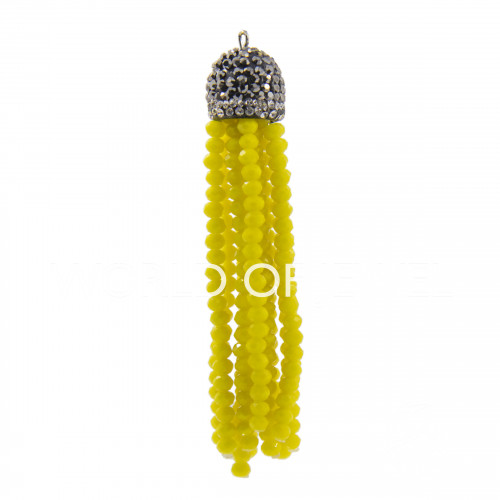 Crystal Tassels with Marcasite Cup 14x75mm 2pcs Yellow