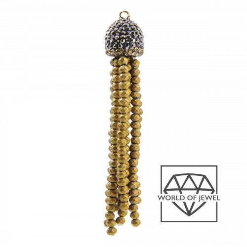 Crystal Tassels With Marcasite Cup 14x75mm 2pcs Gold Matte