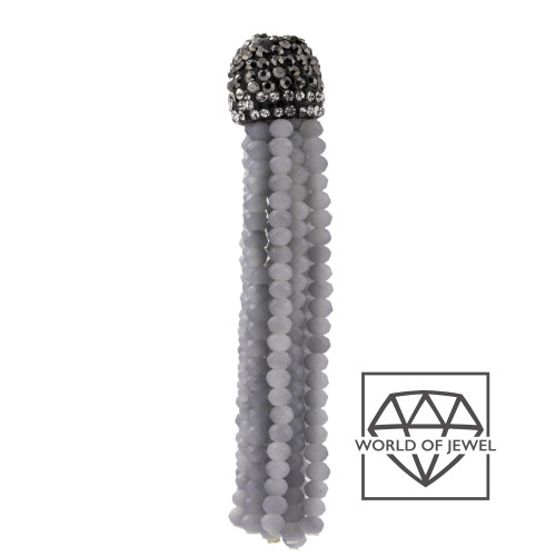 Crystal Tassels with Marcasite Cup 14x75mm 2pcs Matte Gray