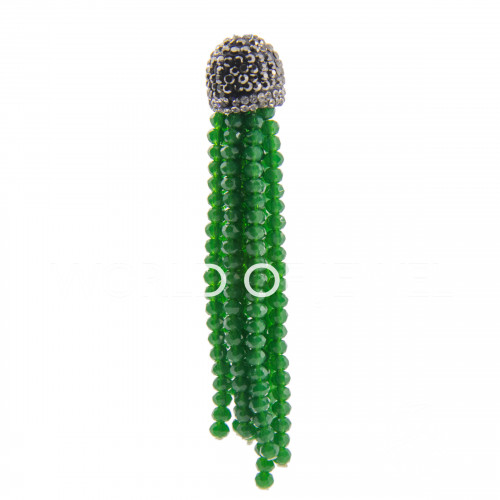 Crystal Tassels with Marcasite Cup 14x75mm 2pcs Green