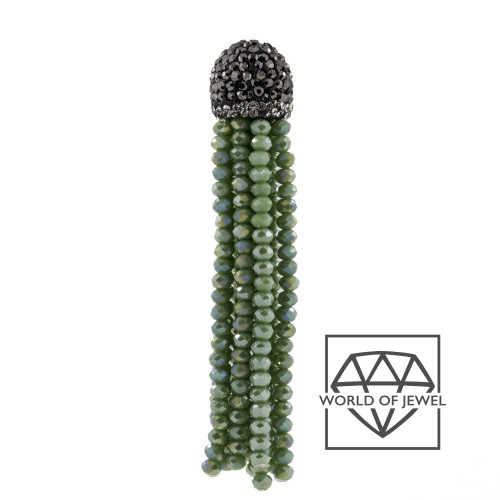 Crystal Tassels with Marcasite Cup 14x75mm 2pcs Green AB